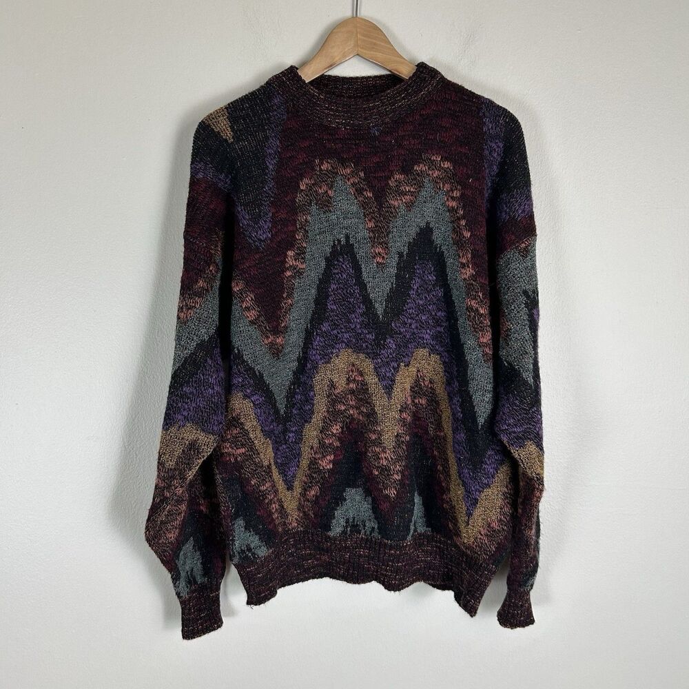 Vintage Cambio Italy Abstract Wool Blend Cosby Sweater Abstract Style Size L